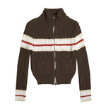 Line Knit Jacket Brown/Off-White