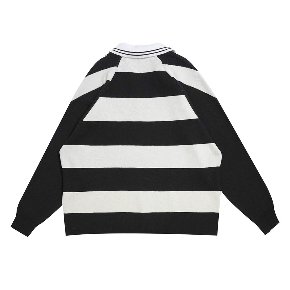 Striped Knit Rugby Top UNISEX Black/ Cream