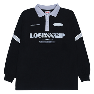 LOSINGGRIP LONG RUGBY POLO BLACK GREY