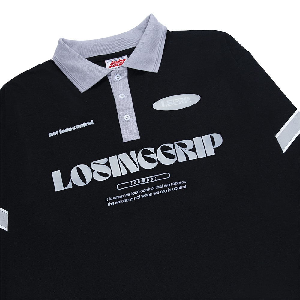 LOSINGGRIP LONG RUGBY POLO BLACK GREY