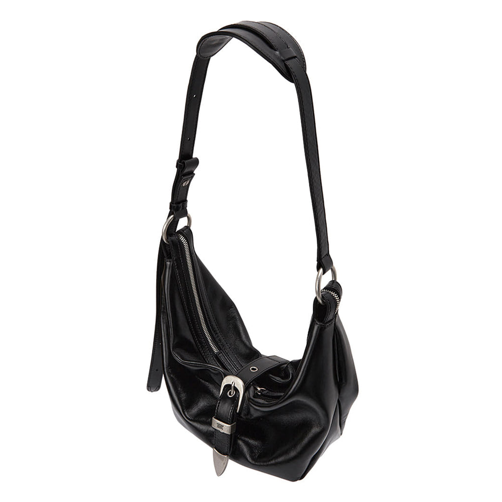 Belted Hobo Medium Black Glossy Plain