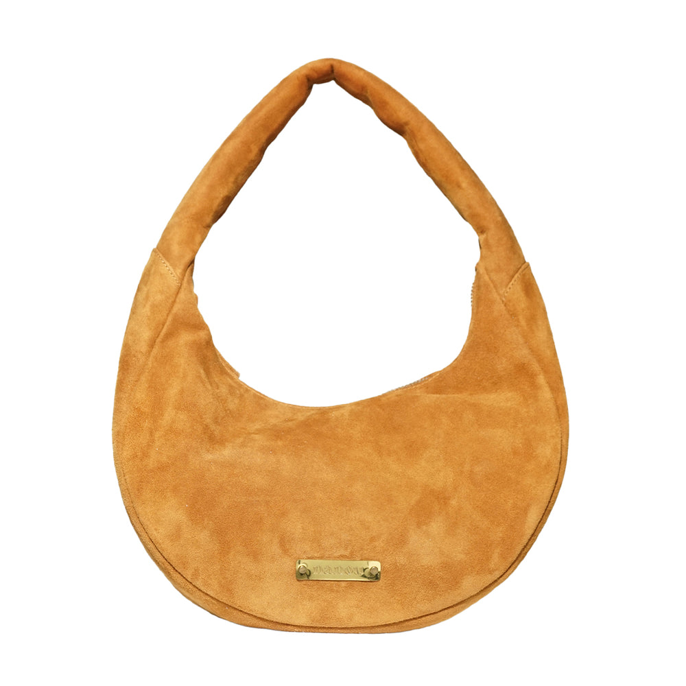 
            
                Load image into Gallery viewer, THE CIRCLE BAG SMALL - SUEDE CAMEL
            
        