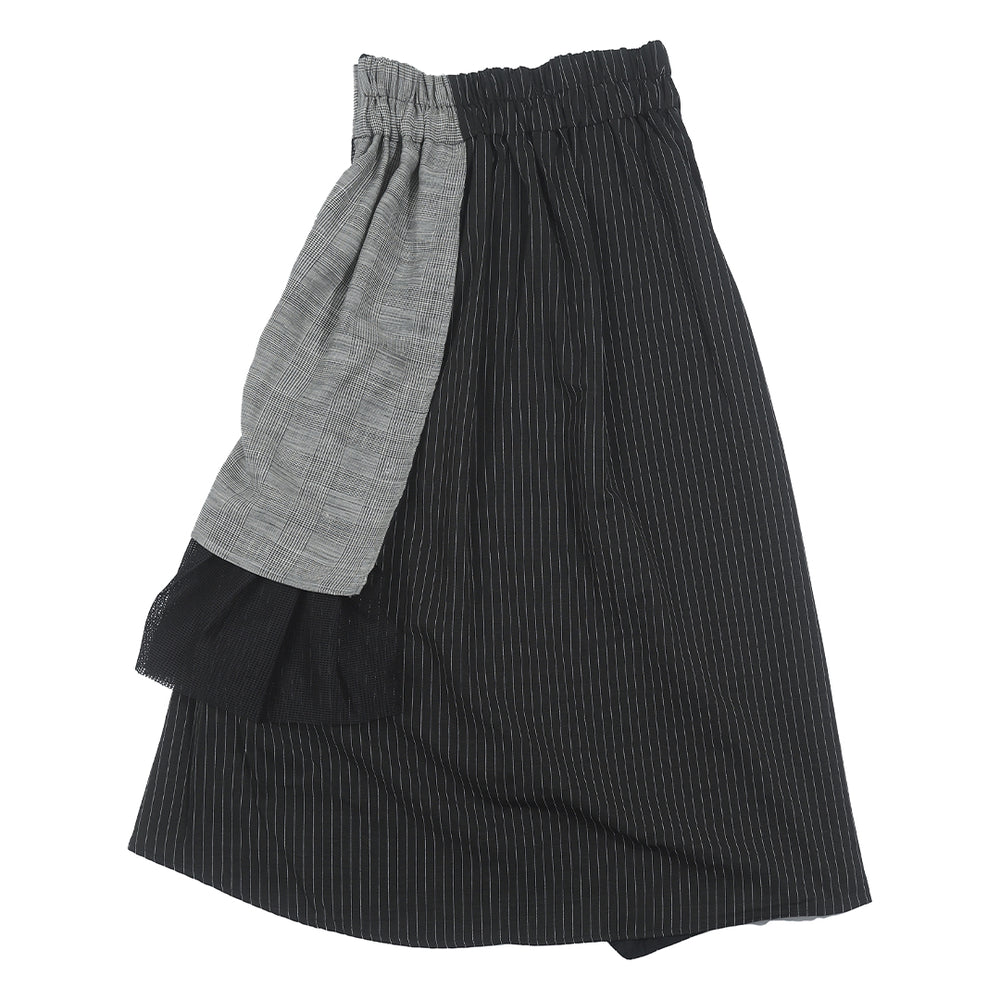 Fronte Pleated Midi Skirt Black Stripe