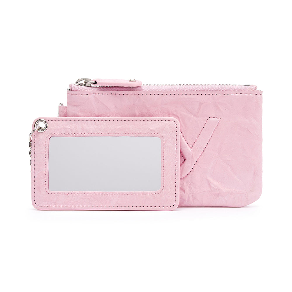 YY CRINKLE CHAIN WALLET WITH MIRROR PINK