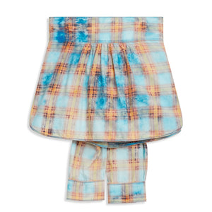 FADED CHECK SHIRT SKIRT BLUE