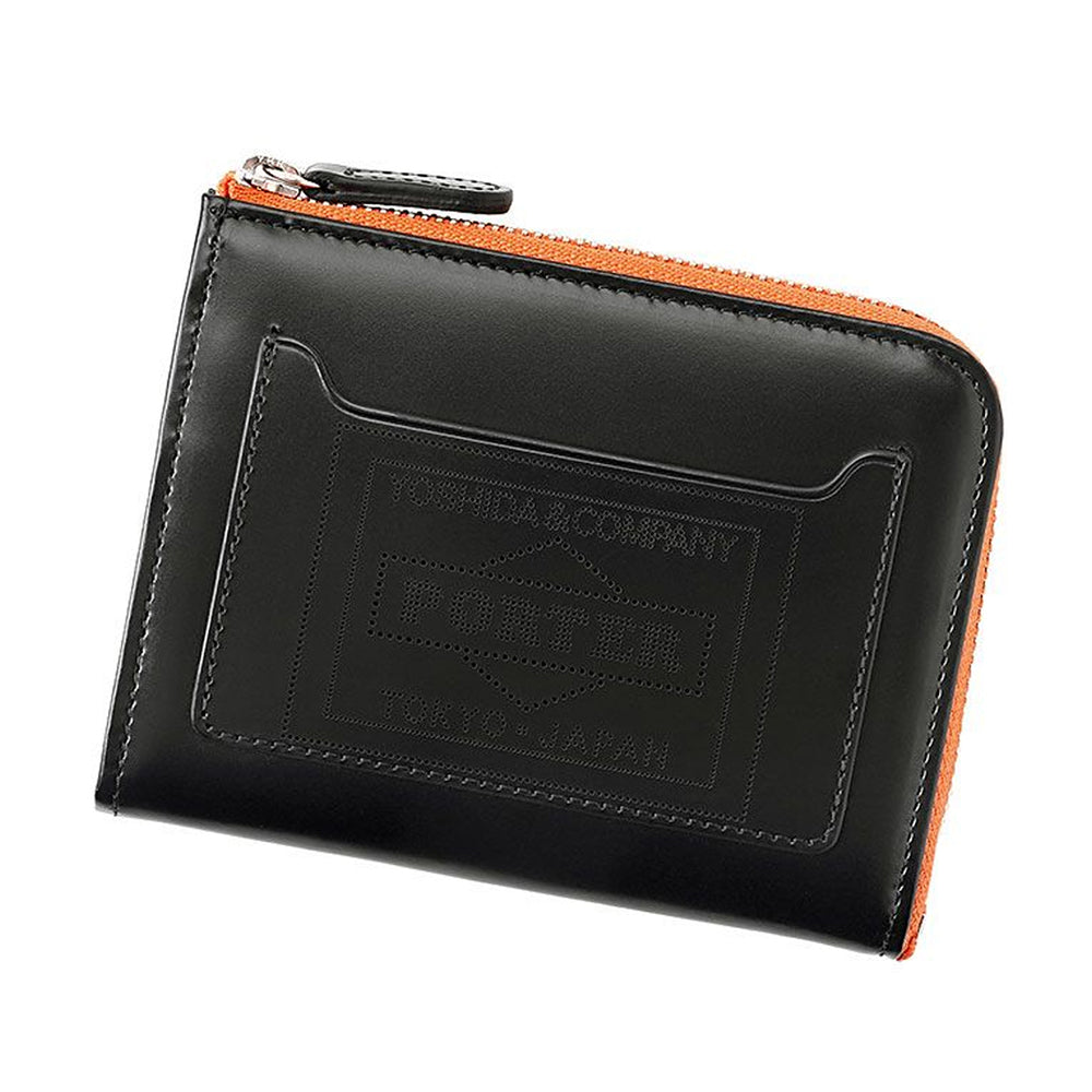 PS LEATHER WALLET ZIP MULTI WALLET (GLASS LEATHER Ver.) BLACK x ORANGE