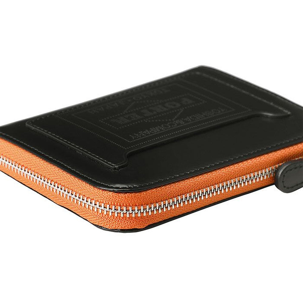 PS LEATHER WALLET ZIP MULTI WALLET (GLASS LEATHER Ver.) BLACK x ORANGE