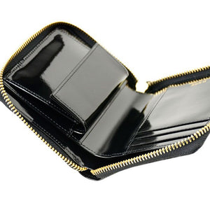 GLASS LEATHER WALLET ZIP WALLET BLACK