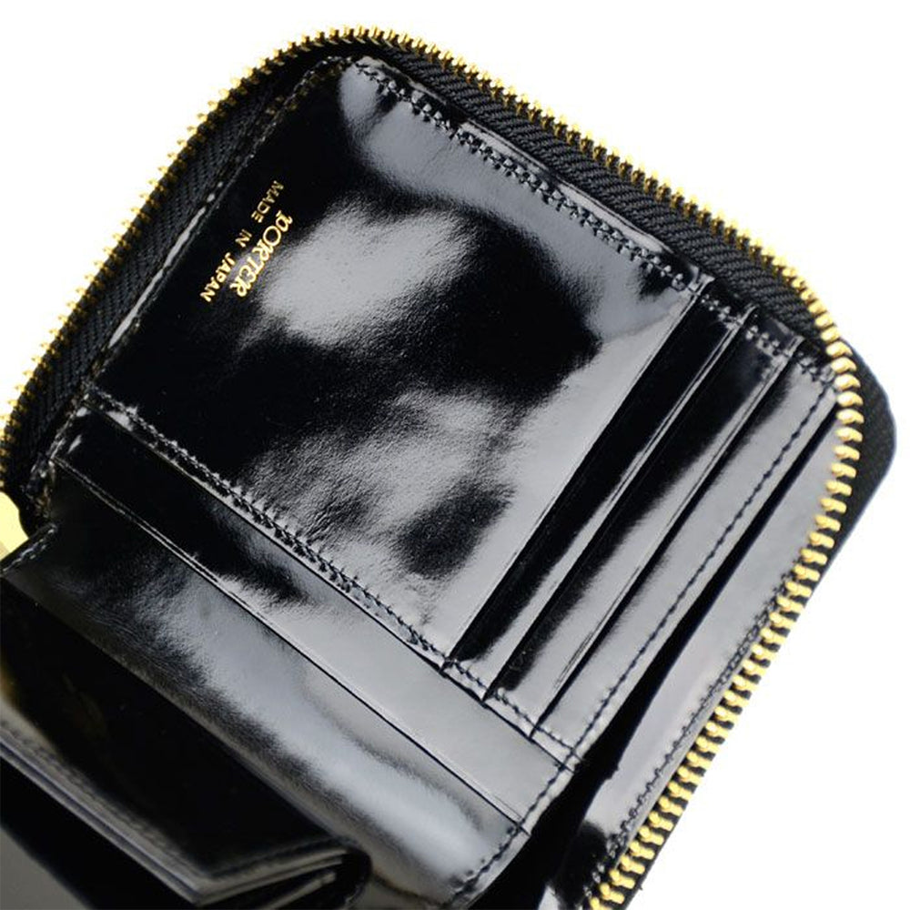 GLASS LEATHER WALLET ZIP WALLET BLACK