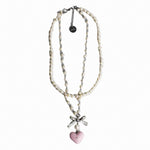 AMOUR BEADS NECKLACE PINK WHITE SILVER