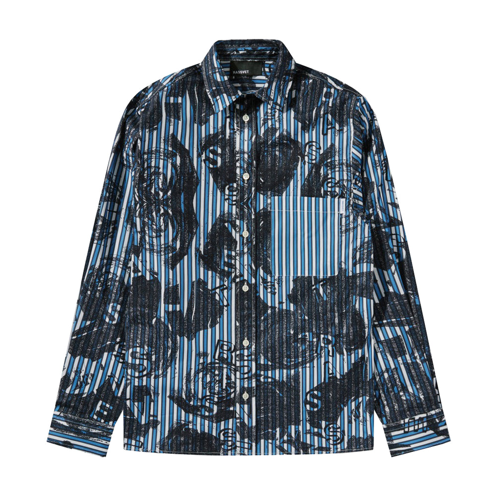 MEN ROSES ALL OVER PRINT SHIRT WOVEN BLUE