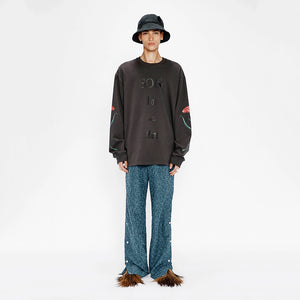 SFTM'' OVERSIZED CREW NECK PULLOVER WASHED BLACK