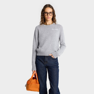 Vendome Script Wool Cashmere Crewneck Heather Gray