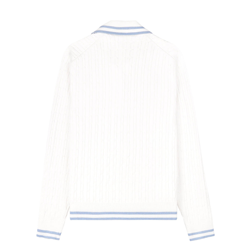 SRC Cableknit Polo Off White/China Blue