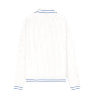 SRC Cableknit Polo Off White/China Blue