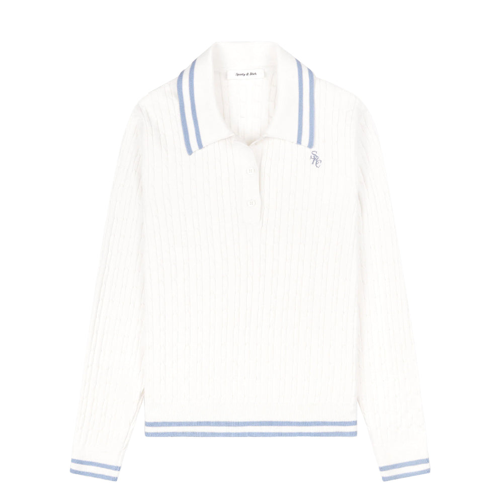 SRC Cableknit Polo Off White/China Blue