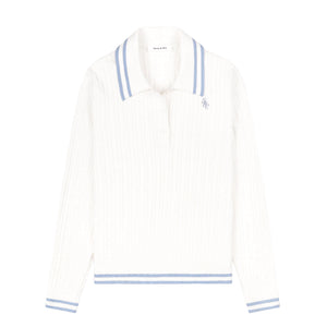 SRC Cableknit Polo Off White/China Blue