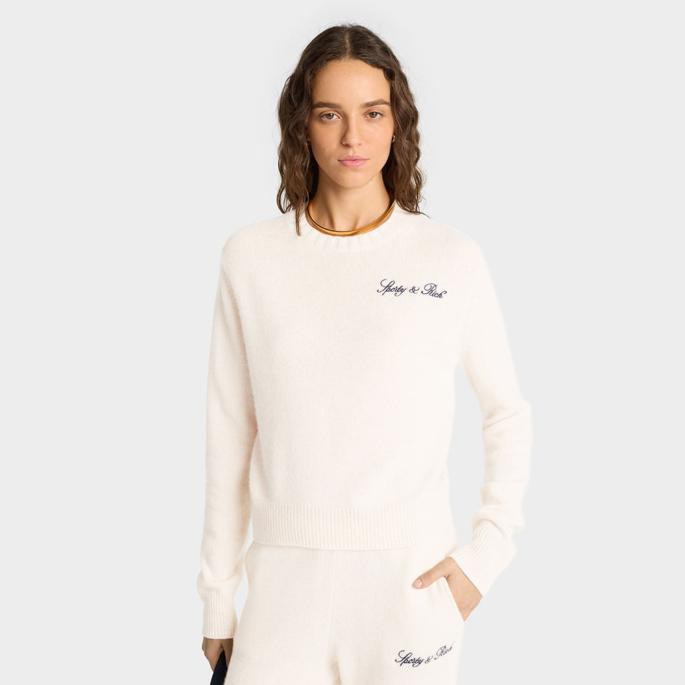 Vendome Script Wool Cashmere Crewneck Cream