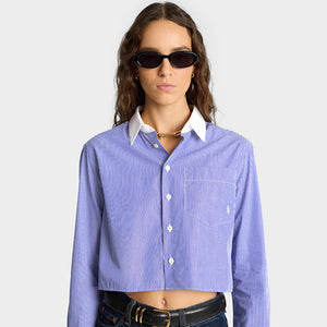 SRC Cropped Shirt White/Blue Stripe