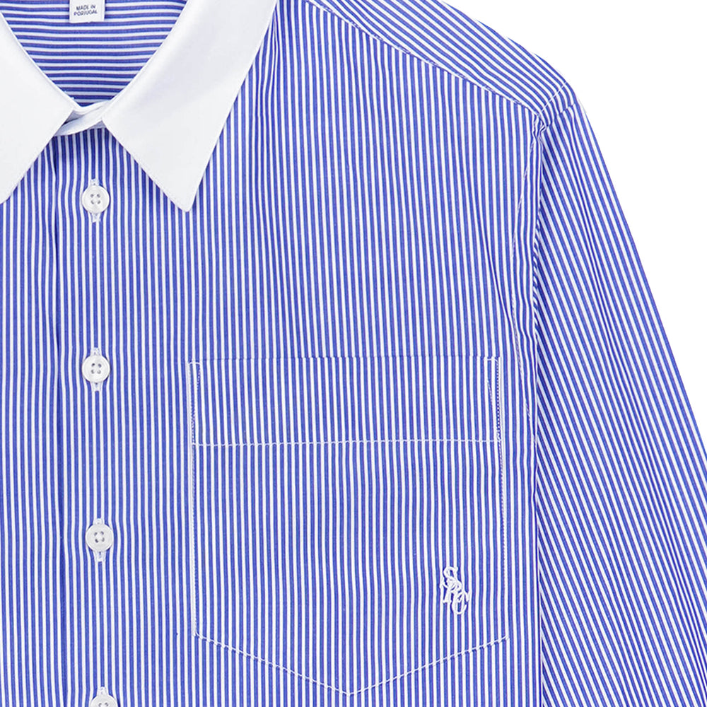 SRC Cropped Shirt White/Blue Stripe