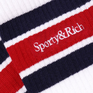 Serif Logo Striped Socks White