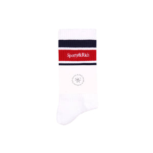 Serif Logo Striped Socks White