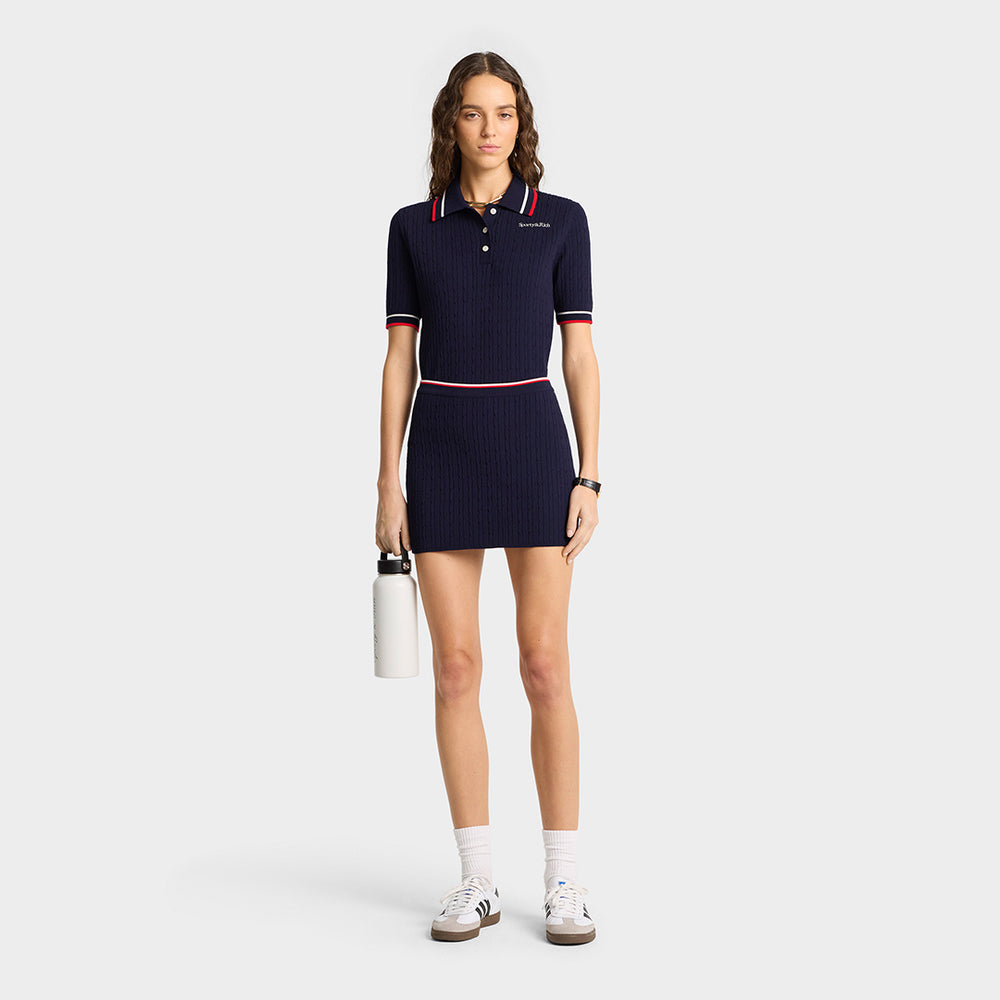 
            
                Load image into Gallery viewer, Serif Logo Mini Cable Skirt Navy
            
        