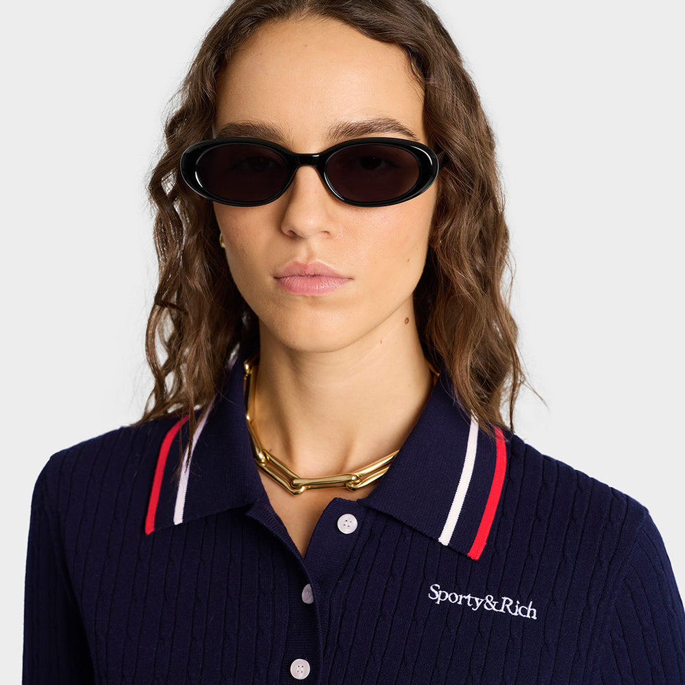 
            
                Load image into Gallery viewer, Serif Logo Mini Cable Polo Navy
            
        