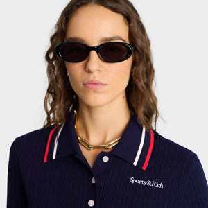 Serif Logo Mini Cable Polo Navy