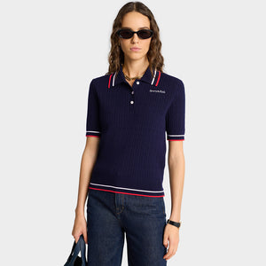 Serif Logo Mini Cable Polo Navy
