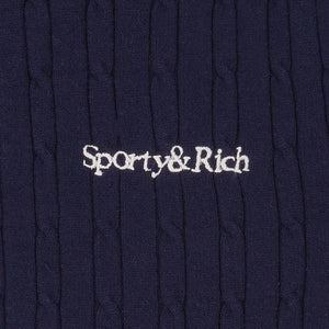 Serif Logo Mini Cable Polo Navy