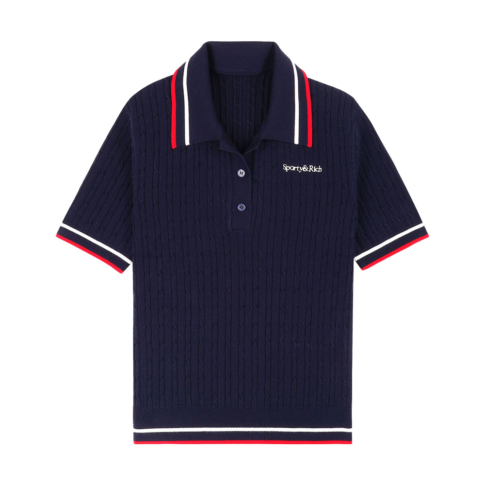 Serif Logo Mini Cable Polo Navy