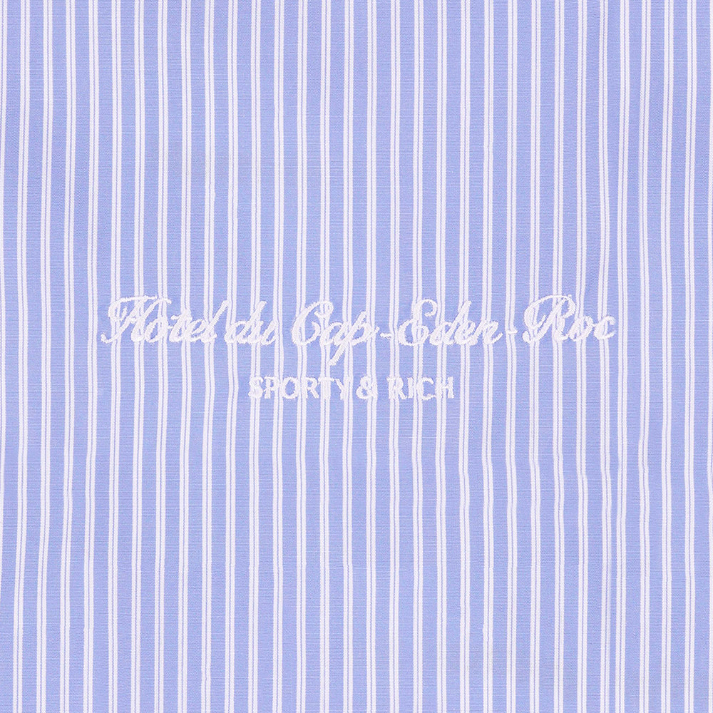 Hotel du Cap Cursive Pyjama Top Blue/White Thin Stripe