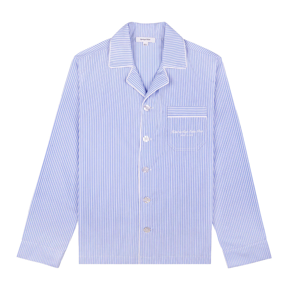 Hotel du Cap Cursive Pyjama Top Blue/White Thin Stripe