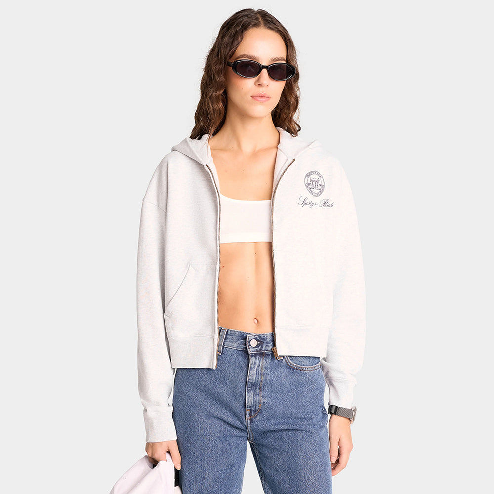 Vendome Resort Cropped Zip Hoodie Heather Grey