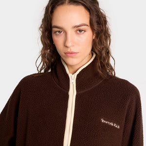 Serif Logo Sherpa Quarter Zip Chocolate