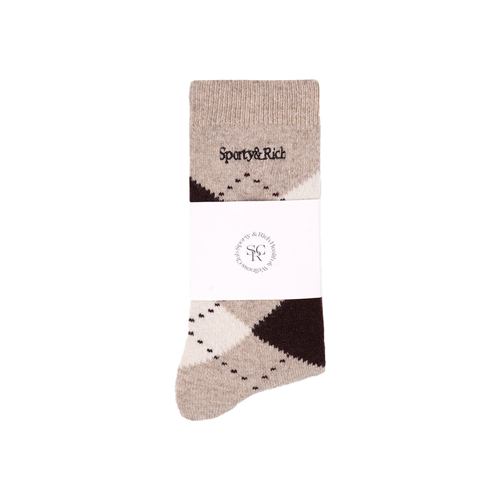 Serif Logo Argyle Socks Cream