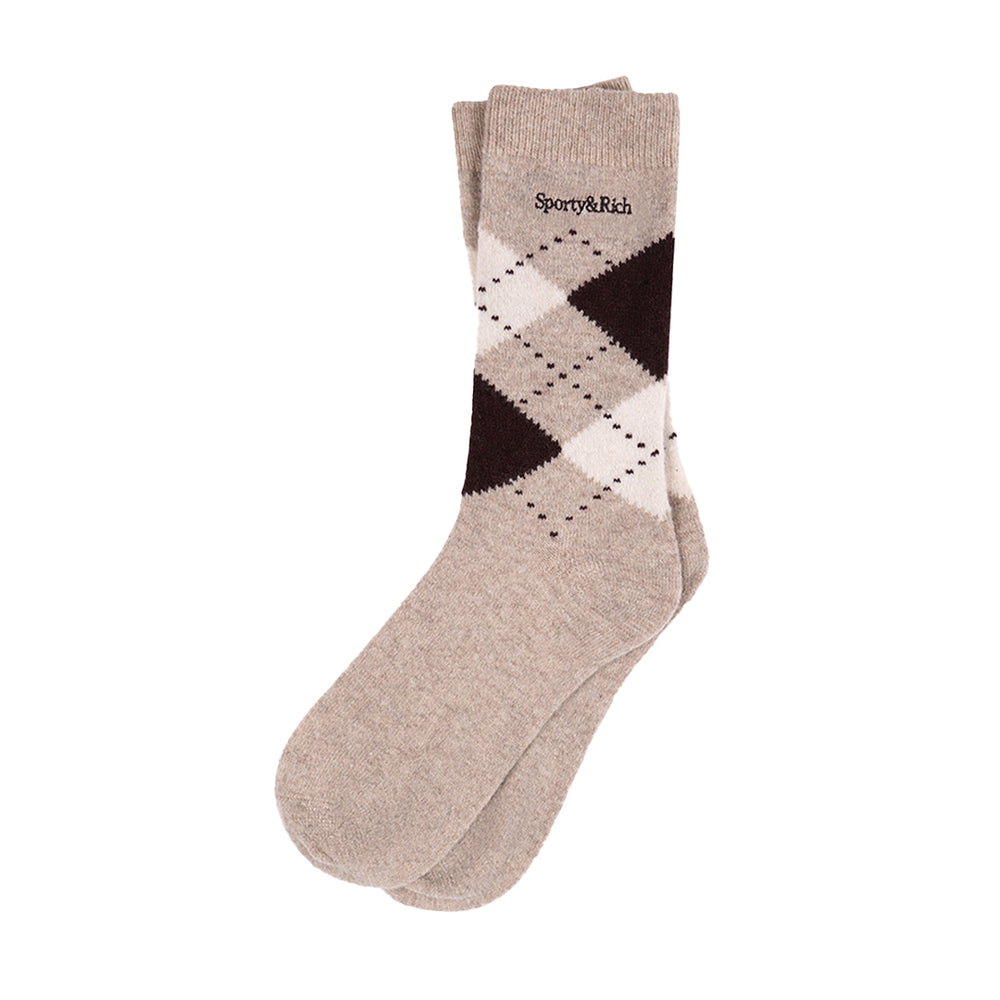 Serif Logo Argyle Socks Cream