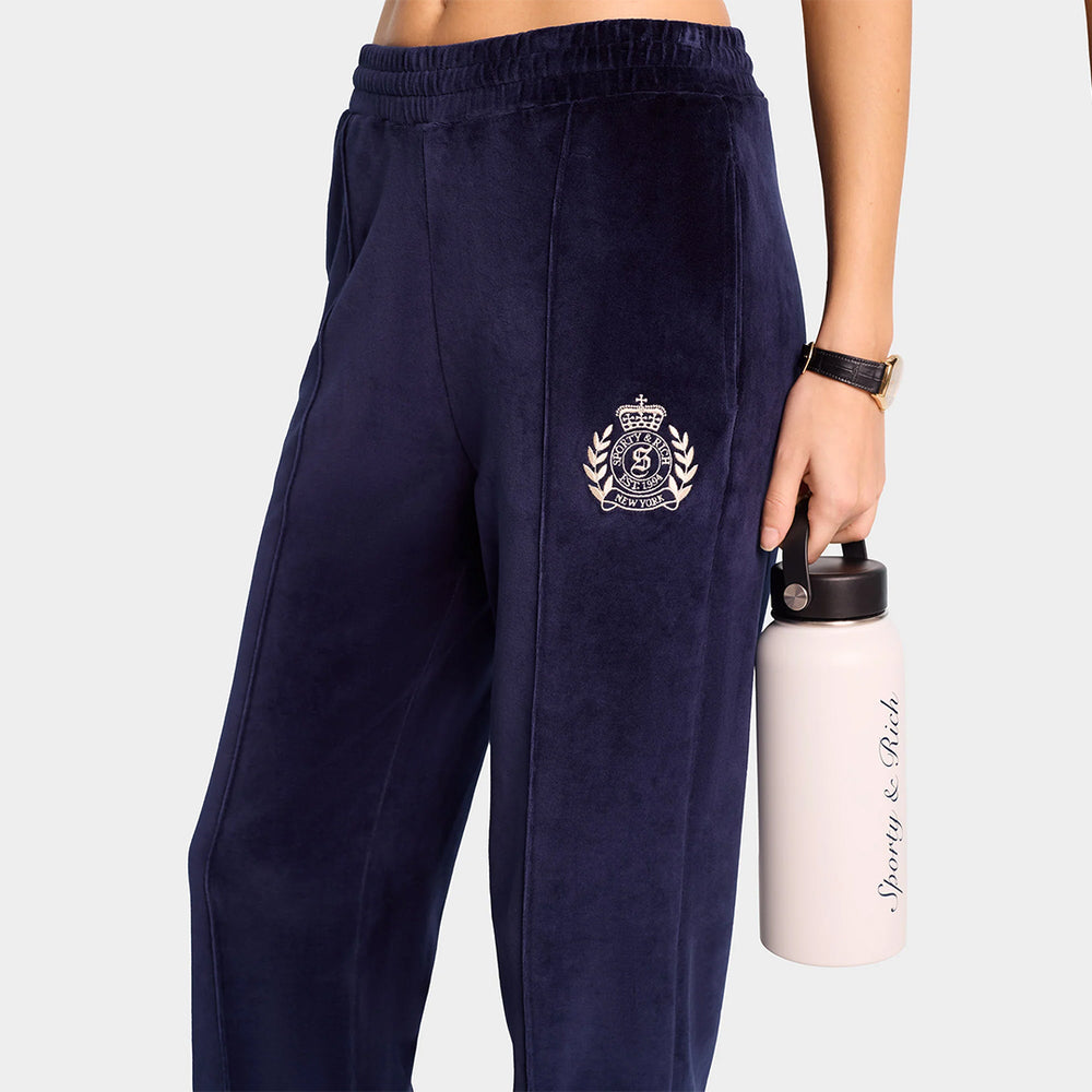 NY Crest Velour Track Pants Navy