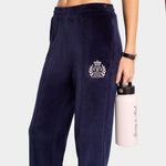 NY Crest Velour Track Pants Navy