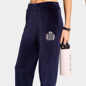 NY Crest Velour Track Pants Navy