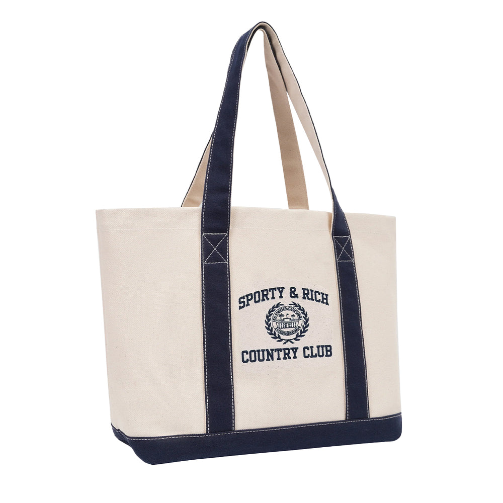 
            
                Load image into Gallery viewer, Varsity Crest Two Tone Tote Bag Natural
            
        