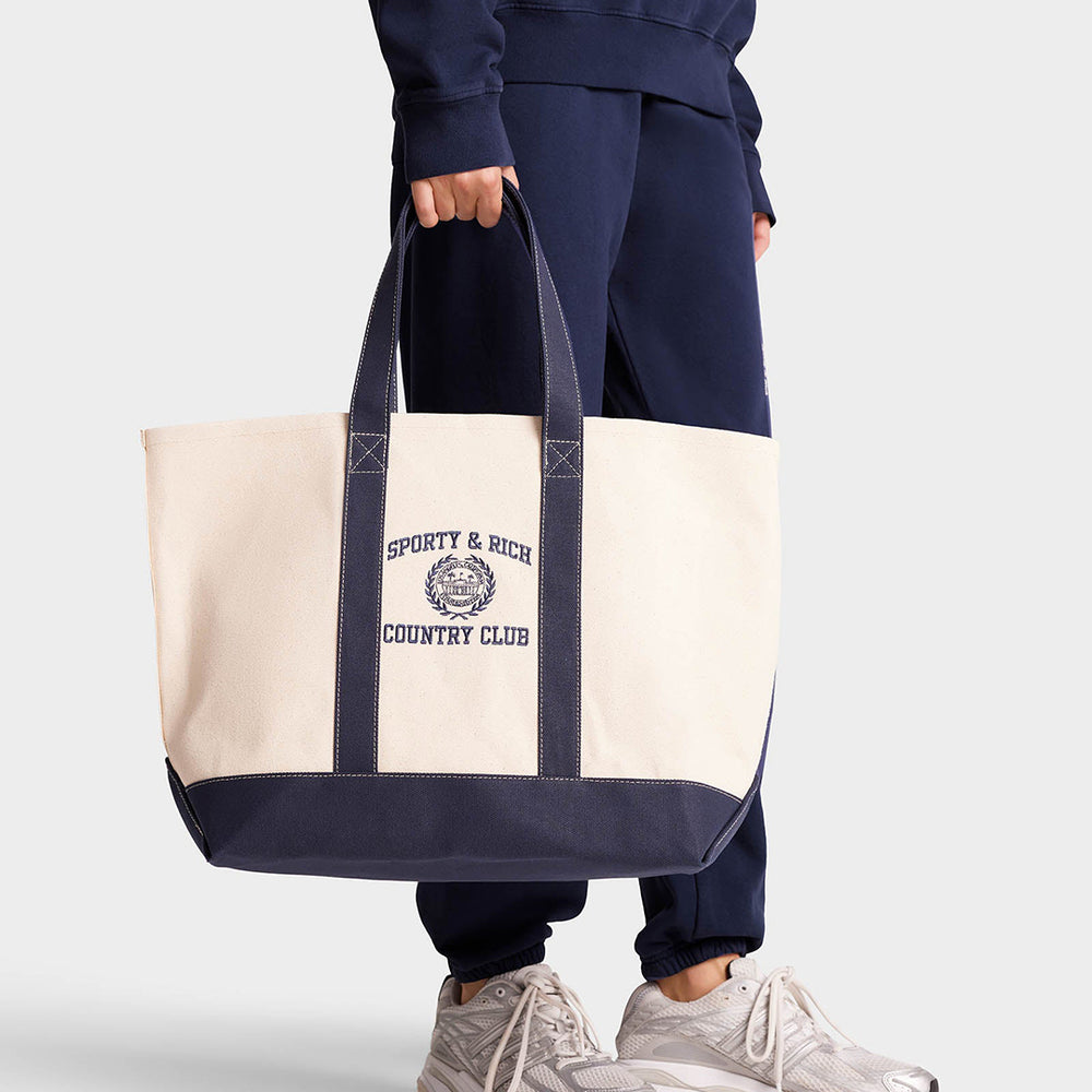 Varsity Crest Two Tone Tote Bag Natural