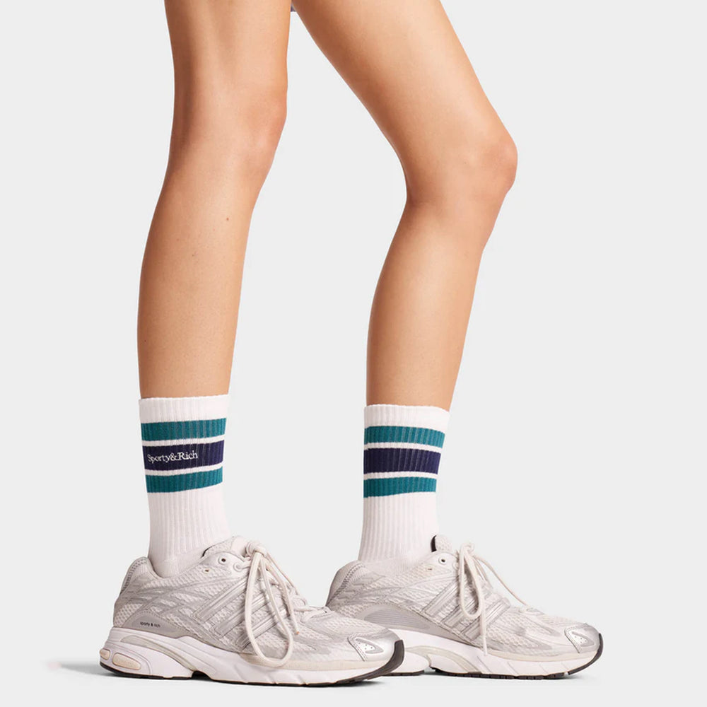 Serif Logo Striped Socks White/Alpine