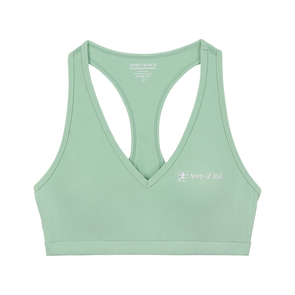 Runner Script V-Neck Sports Bra Thyme/White