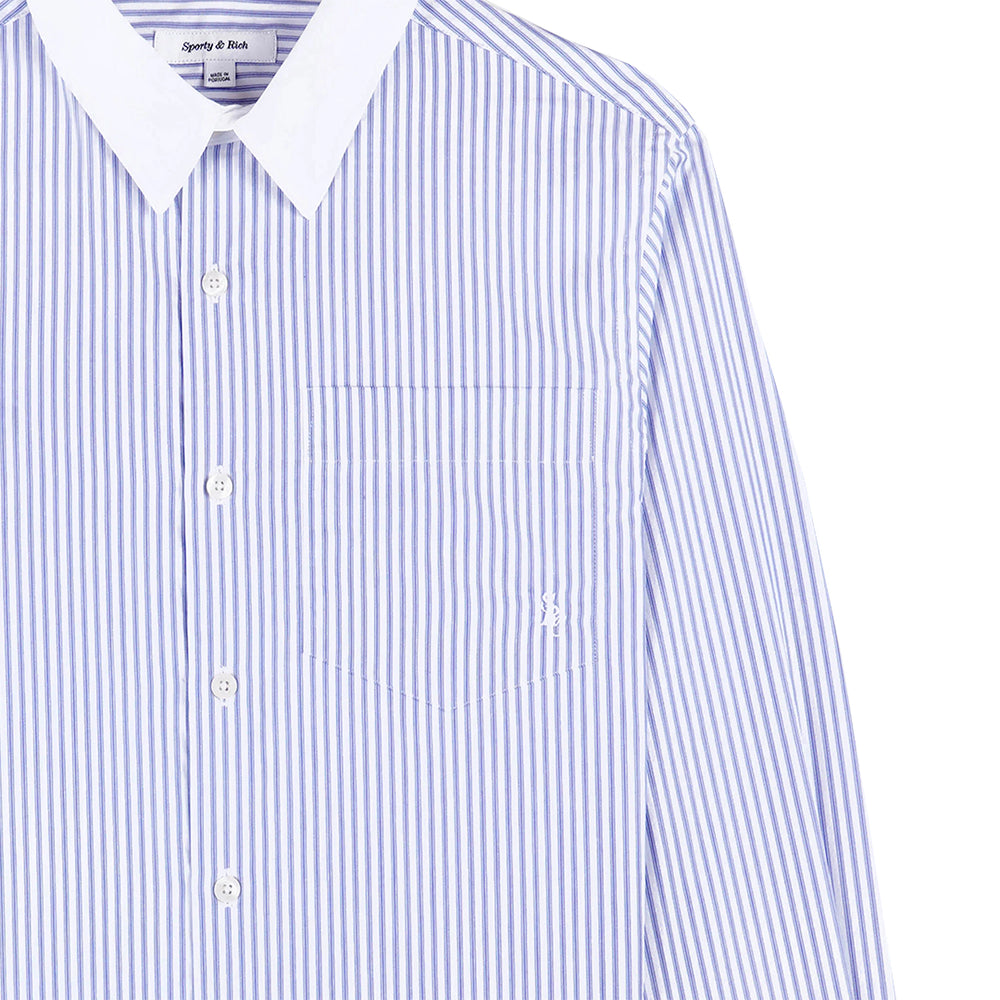 SRC Embroidered Button Down Shirt White/Blue Stripe Dot/White