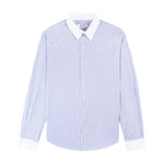 SRC Embroidered Button Down Shirt White/Blue Stripe Dot/White