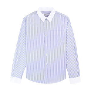 SRC Embroidered Button Down Shirt White/Blue Stripe Dot/White