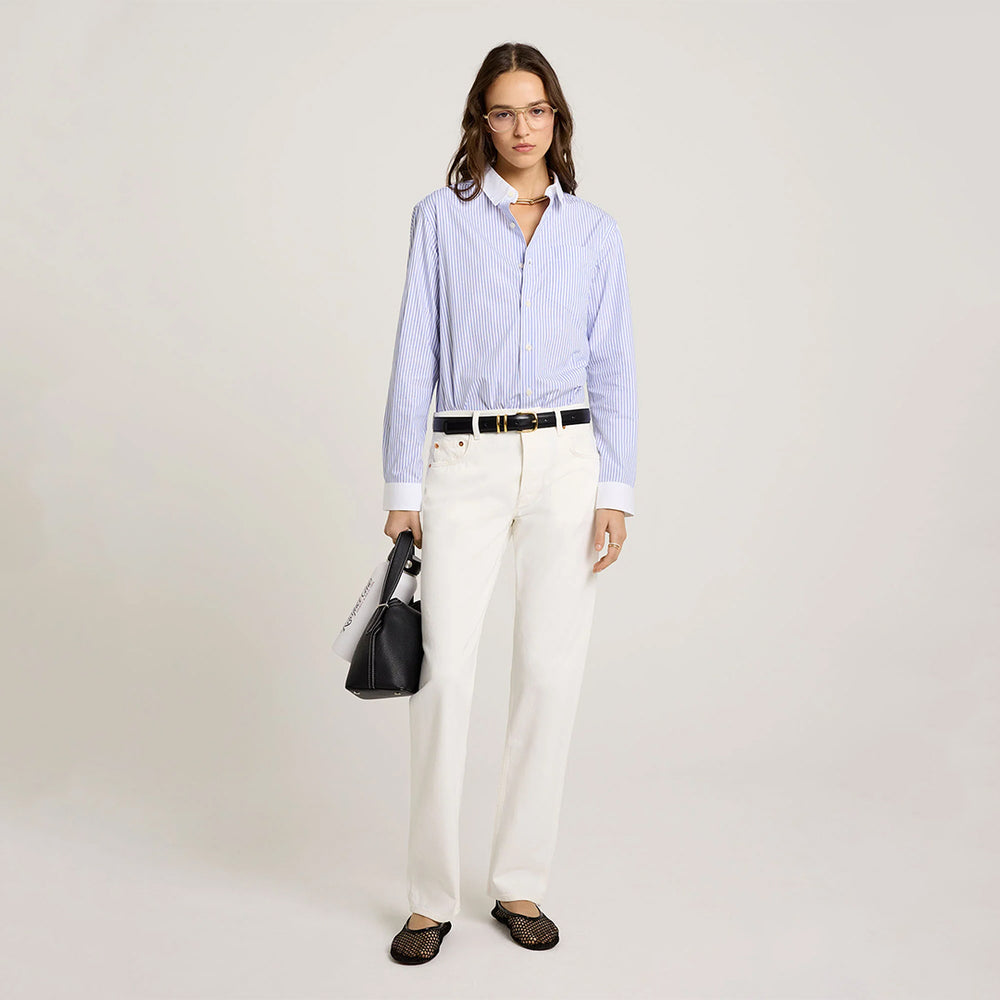 SRC Embroidered Button Down Shirt White/Blue Stripe Dot/White