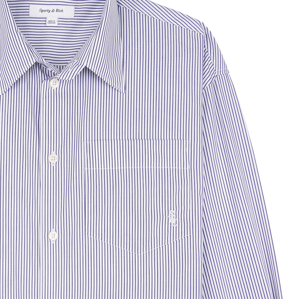 SRC Embroidered Oversized Shirt White/Navy Thin Stripe/Navy